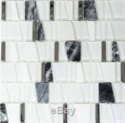 WHITE/GRAY/SILVER Translucent Mosaic tile GLASS/STONE/STEEL Wall 87-010310sheet