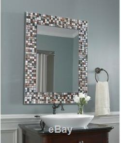 Wall Mirror 30 x 24 in. Mosaic Tile Border Home Bathroom Decor in Copper Bronze