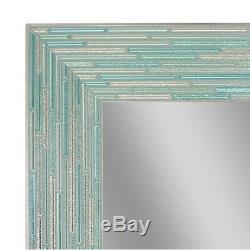 Wall Mirror Reeded Sea Glass Handcrafted Frameless Aqua Blue Mosaic Tile Design