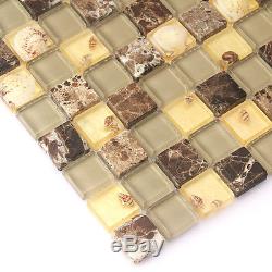 Wall Mosaic Shell Mosaic Tile Stone Brown Glass Backsplash Kitchen Subway(11PCS)