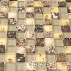 Wall Mosaic Shell Mosaic Tile Stone Brown Glass Backsplash Kitchen Subway(11PCS)