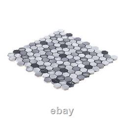 White Calacatta Black Marble Gray Glass Metal 1 Hexagon Mosaic Tile Backsplash