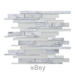 White Calacatta Marble Stone Aluminum Metallic Glass Mosaic Tile Wall Backsplash