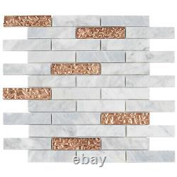 White Carrara Marble Stone Rose Cold Glass Mosaic Tile Brick Joint Backsplash