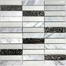 White Carrara Stone Mosaic Tile Metallic Silver Glass Kitchen Wall Backsplash