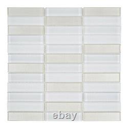 White Crystal Glass Mosaic Tile Texture Matte Blend Stacked Pattern Backsplash