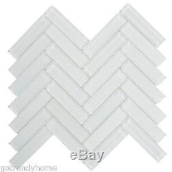 White Crystal Glass Mosaic Tile Texture Matte Heringbone Kitchen Wall Backsplash