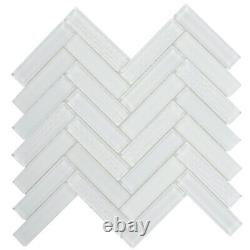 White Crystal Glass Mosaic Tile Texture Matte Heringbone Kitchen Wall Backsplash