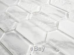 White Hexagon Pattern Glass Mosaic Tile Kitchen Shower Wall Backsplash
