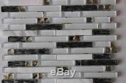 White Marble crystal glass tile black lace print mosaic back splash wall tiles