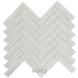 White Metallic Wave Cold Spray Glass Mosaic Tile Herringbone Kitchen Backsplash