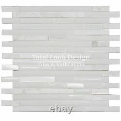 White Stripes Glass & Stone Mosaic Tiles Sheet Walls Floors Bathroom Kitchen