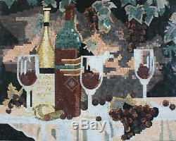 Wine Glass Bottle HANDMADE 43x34 WALL Backsplash TILE Marble Mosaic GEO2146