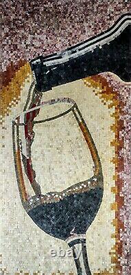 Wine glass beverage bottle marble mosaic handmade stone tile artwork wall decor