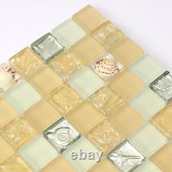 Yellow Conch Tile Crystal Glass Mosaic Frosted Countertops backsplash (11PCS)