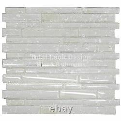 Zenith White Glass Stripes Mosaic Tiles Walls Floors Bathrooms Kitchens